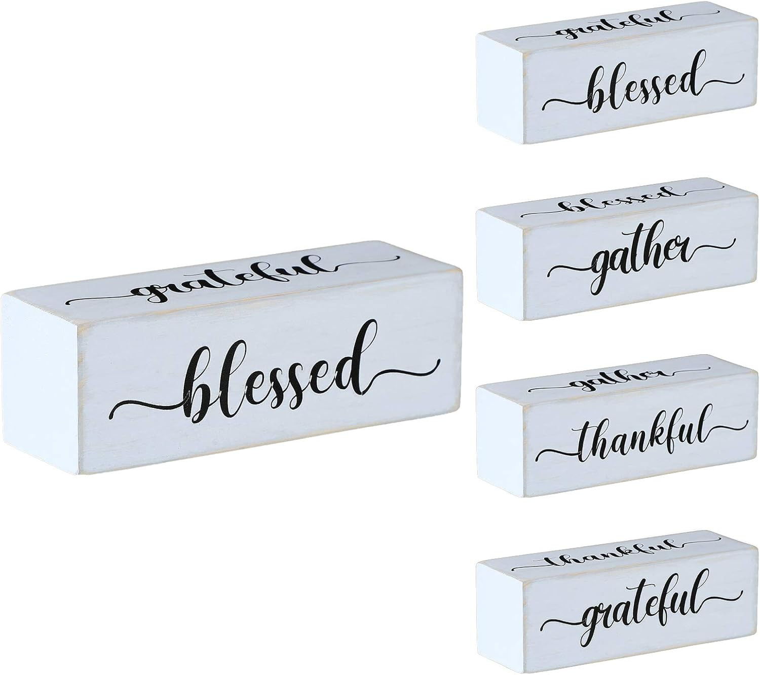 Four-Sided Inspirational Block Sign Rustic Wooden Blessed Gather Thankful Grateful Sign Tabletop ... | Amazon (US)