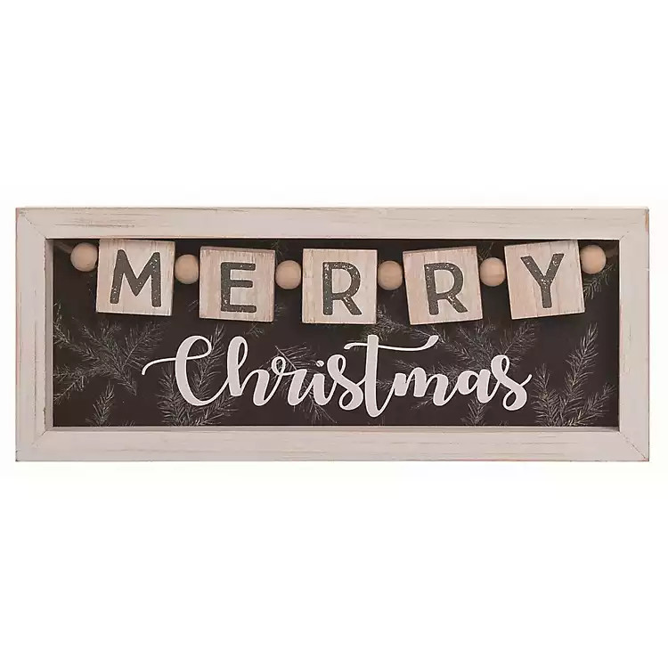 Merry Christmas Wooden Bead Framed Plaque | Kirkland's Home