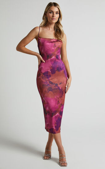 Rhaine Midi Dress - Cowl Bodycon Dress in Purple Haze | Showpo (US, UK & Europe)