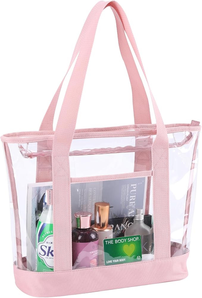 BORMELUN clear tote bag,Purse handle with zipper for work plastic transparent see through women | Amazon (US)