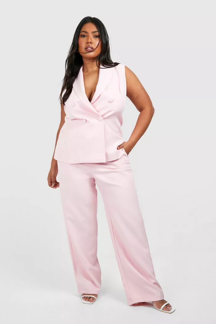 Plus Self Fabric Button Tailored Trouser | boohoo (US & Canada)