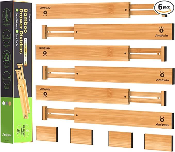 ANTOWIN Bamboo Drawer Dividers, Expandable Drawer Separators Splitter, 17-22 inches Adjustable Sp... | Amazon (US)