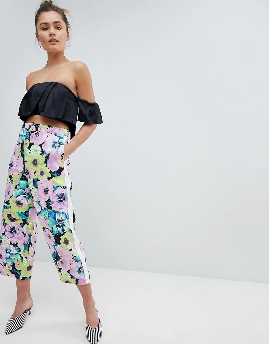 ASOS Floral Print Scuba Culotte Trousers with Side Stripe-Multi | ASOS (Global)
