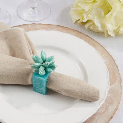 Aqua Beaded Enchanted Bloom Resin Napkin Rings, Set Of 4 | Wayfair North America