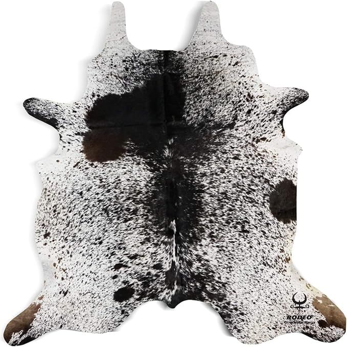 RODEO Salt and Pepper Cowhide Rug Brazilian Cow Skin Rug Brown/Tricolor/Black Cow hides Size 6x7 ... | Amazon (US)