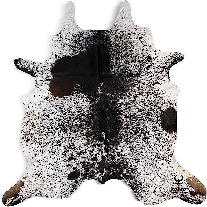 RODEO Salt and Pepper Cowhide Rug Brazilian Cow Skin Rug Brown/Tricolor/Black Cow hides Size 6x7 ... | Amazon (US)
