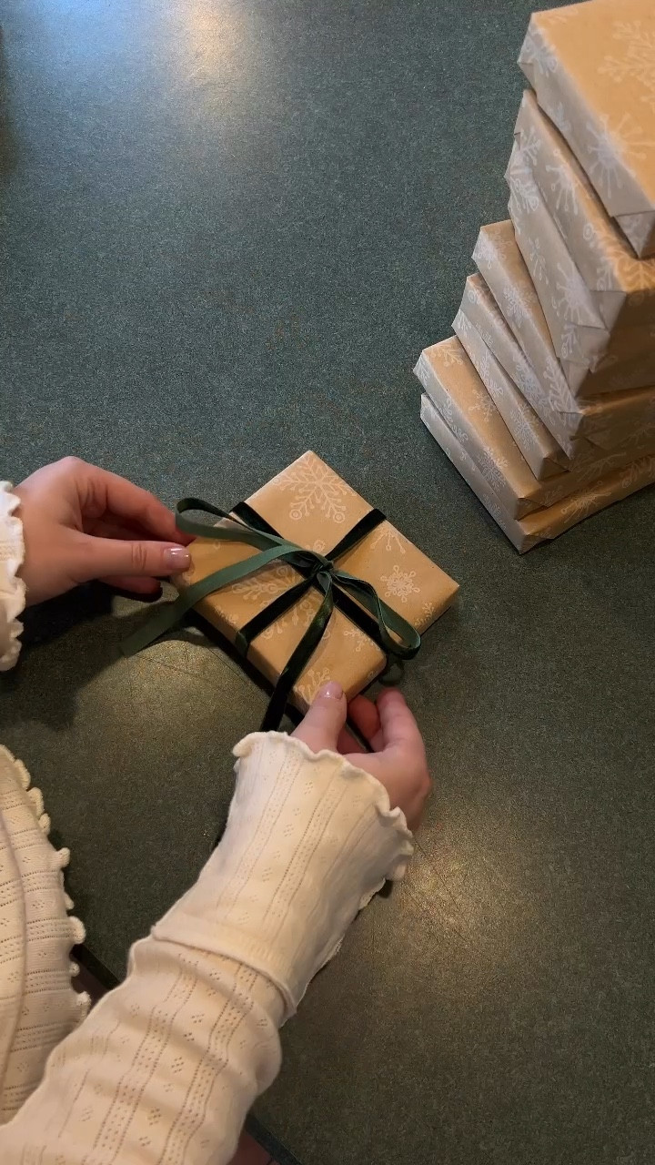 My favorite wrapping style: easy velvet bows from walmart only $5 and wrapped 30 of these eye gel boxes (50 yards) 🎄✨

#LTKHoliday #LTKSaleAlert #LTKGiftGuide