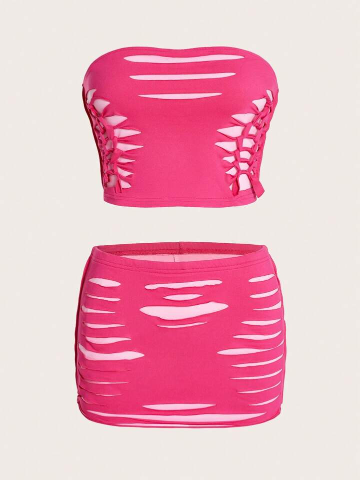 SHEIN ICON Cut Out Tube Top & Bodycon Skirt | SHEIN
