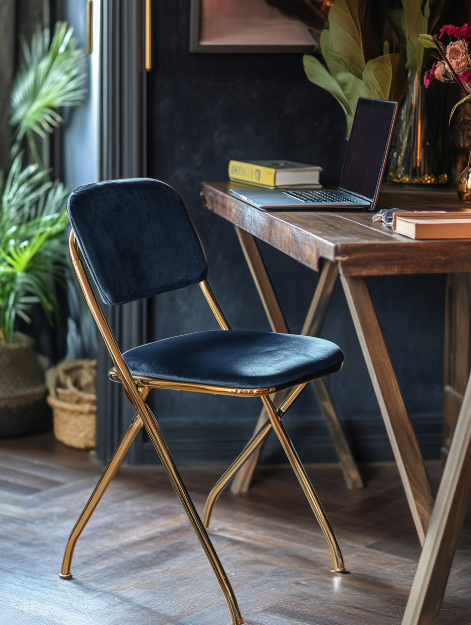 Not every home office needs to feel traditional or permanent—and this setup proves exactly that. A compact dark wood table paired with a velvet folding chair creates a beautifully flexible workspace that blends effortlessly into your home. The gold-accented folding chair adds a refined, understated luxury, while the rich velvet softens the look and keeps the space feeling intentional rather than temporary. When work is done, simply fold the chair away, close the laptop, and let the table transition into a decorative console or styling surface.

This is the perfect solution for small spaces, corners, or multipurpose rooms where function and aesthetics need to coexist. A medium-sized wooden table is more than enough—no bulky desks required. The combination of dark wood, velvet texture, and minimal footprint makes this workspace feel curated, calm, and adaptable, ideal for creative work, journaling, or focused laptop sessions without committing an entire room to an office.

#modernhomeoffice #smallspacesolutions #quietluxuryinteriors 

 #LTKHome