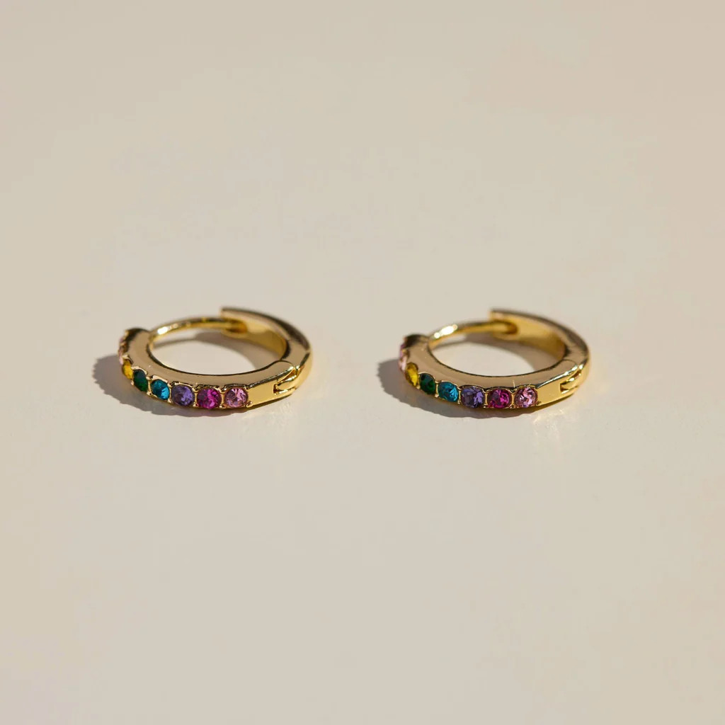 Rainbow Pavé Huggies | Nickel and Suede