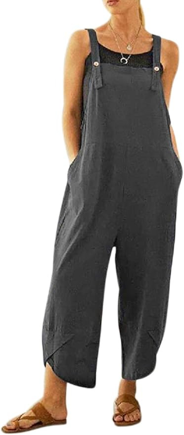 MAGIMODAC Women's Casual Summer Overalls Jumpsuit Rompers with Pockets Adjustable | Amazon (US)