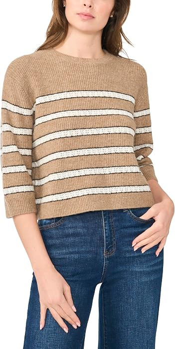 CeCe Striped Pointelle Short Sleeve Crew | Amazon (US)