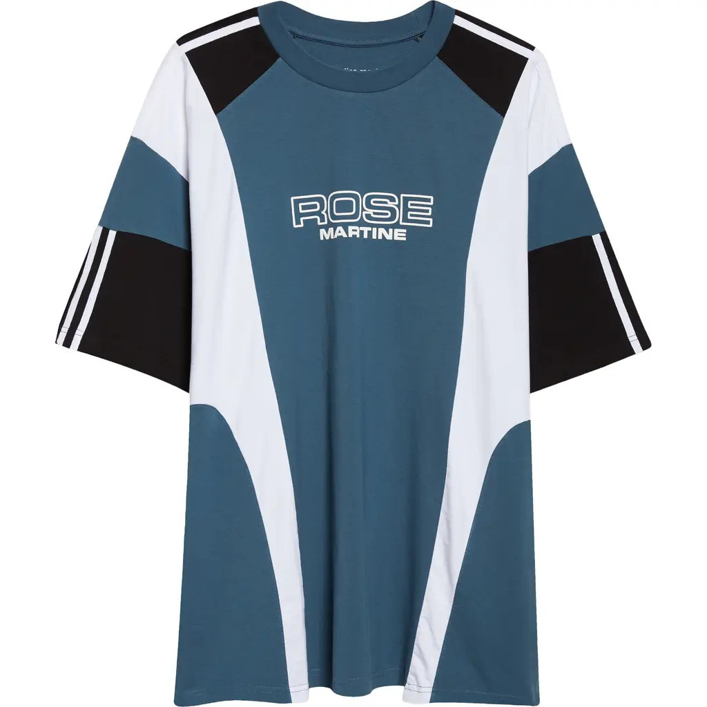 Martine Rose Paneled Oversize Logo T-Shirt in Blue at Nordstrom, Size Small | Nordstrom