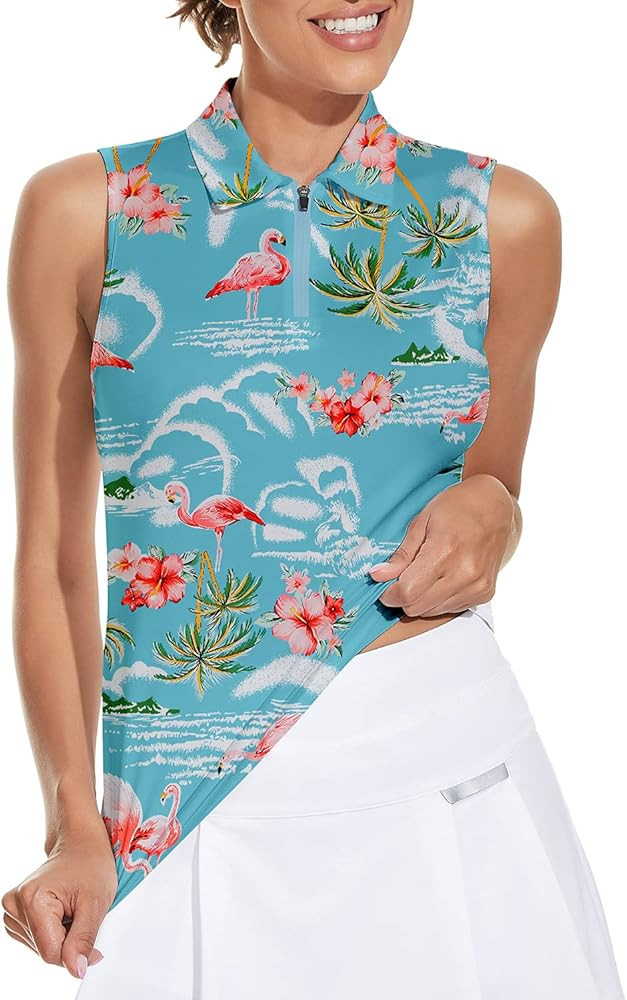 Soneven Womens Sleeveless Golf Shirt Printed Polo Tennis Shirts Moisture Wicking Athletic ... | Amazon (US)
