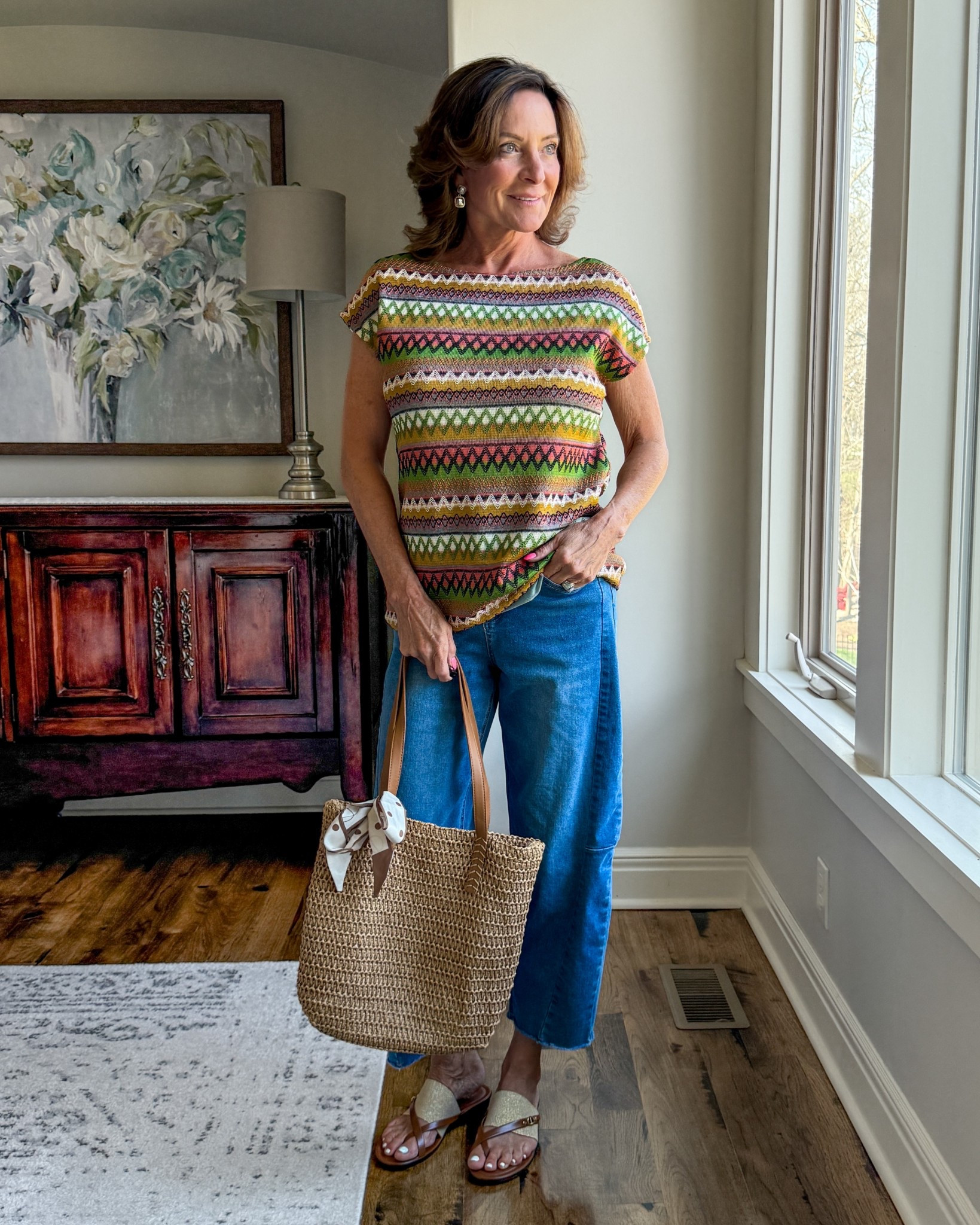 Colorful knit + easy denim = everyday outfit with personality

This is one of those throw-on-and-go looks that still feels styled—lightweight knit, relaxed denim, and a great neutral bag to pull it together.

#casualstyle #over50fashion #everydayoutfits #effortlessstyle