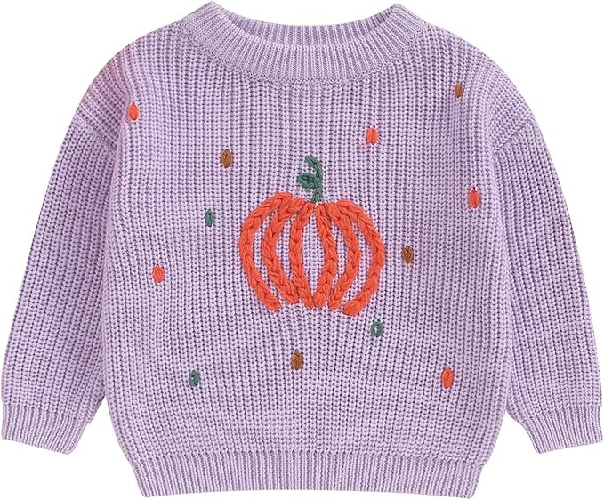 Toddler Baby Boy Girl Halloween Outfit Infant Pumpkin Embroidery Knit Sweaters Sweatshirt Tops Fa... | Amazon (US)