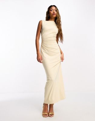 4th & Reckless high neck sleeveless ruched maxi dress in cream | ASOS (Global)