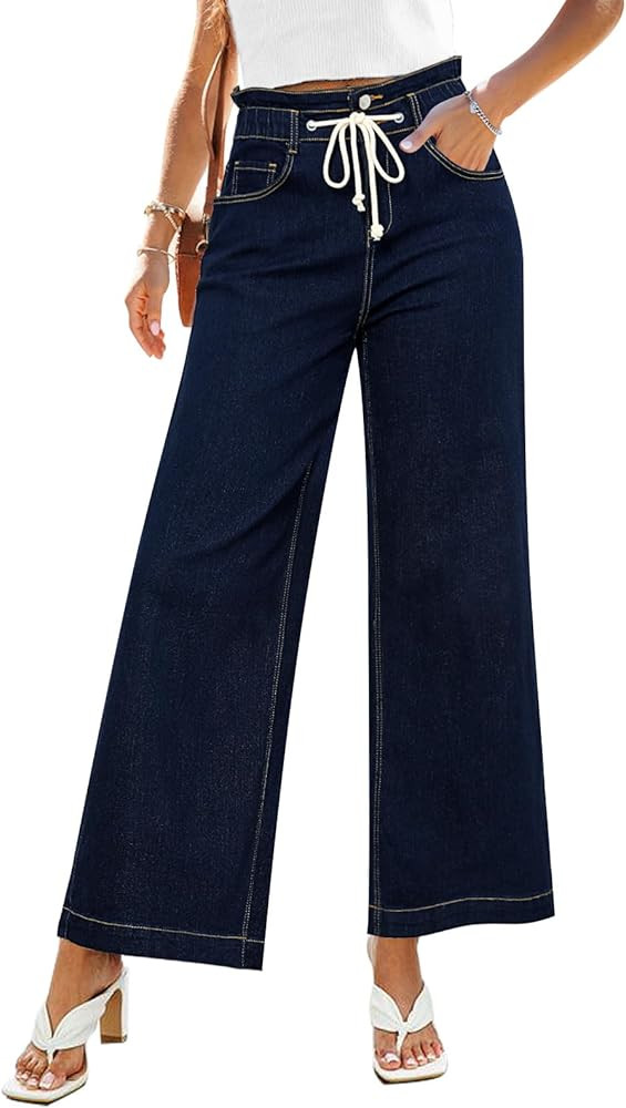 GRAPENT Wide Leg Jeans for Women Stretch High Wasited Elastic Waist Bell Bottom Baggy Y2K Pants | Amazon (US)