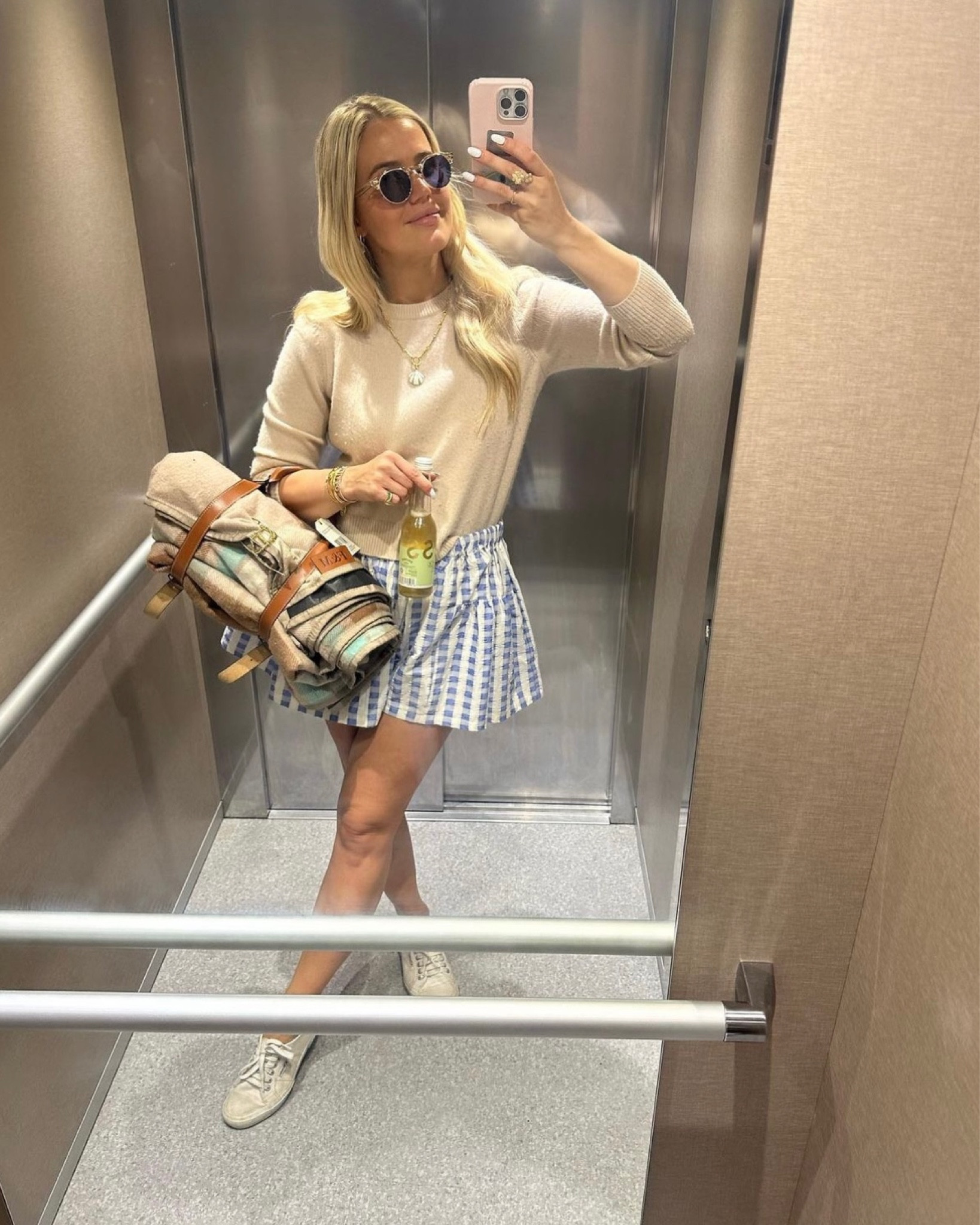 Picnic season 🧺 
Cashmere jumper, gingham shorts, summer season, outdoor style, casual outfit, comfy fit, neutrals, selfie, picnic blanket, Superga trainers 

#LTKstyletip #LTKSeasonal #LTKeurope
