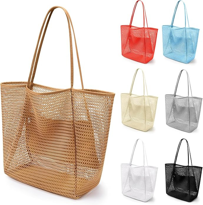 VOROLO Mesh Tote Beach Bag,Women Fairycore Hobo Bag,Shoulder Bag,Soft Summer Casual Crochet Bags | Amazon (US)