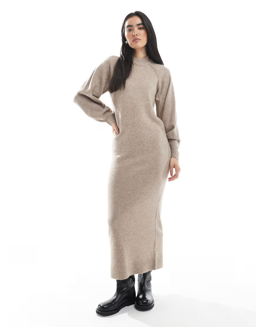 ASOS DESIGN knit maxi dress with raglan detail in oatmeal-Neutral | ASOS (Global)