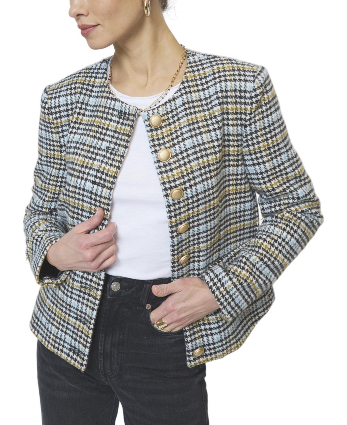 Central Park West Women's Billie Herringbone Jacket - Houndstooth | Macy's