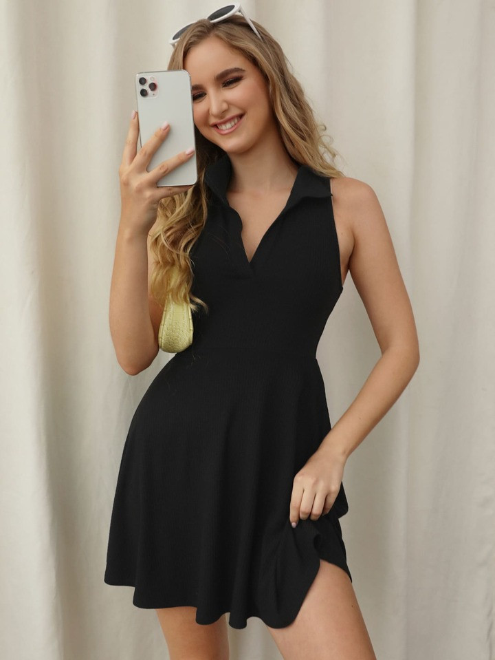 SHEIN EZwear Solid Fit & Flare Dress | SHEIN