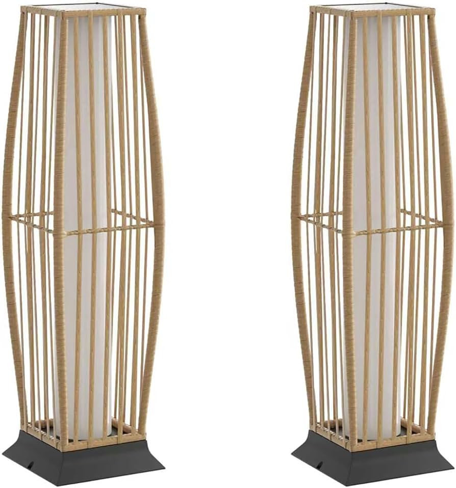 Rattan Outdoor Floor Lamp Set of 2, Boho Solar Porch Lights Outdoor Waterproof for Patio, Garden,... | Amazon (US)