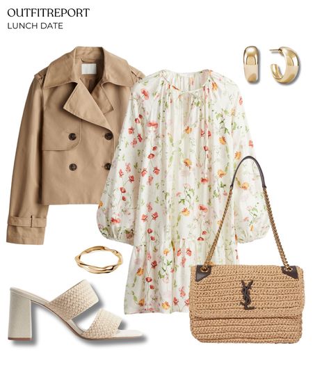 Cropped trench coat jacket mini floral dress heeled sandals

#LTKshoecrush #LTKstyletip #LTKitbag