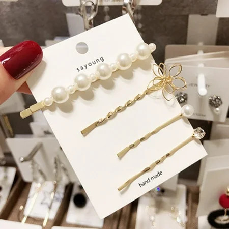 Fashion 1Set Pearl Hair Clip for Women Elegant Korean Design Pearl Metal Hair Clips Barrette Hairpin | Walmart (US)
