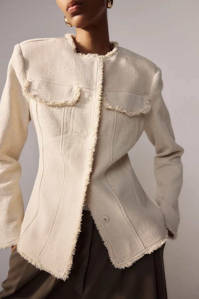 Fringe-trimmed Linen-blend Jacket | H&M (US + CA)