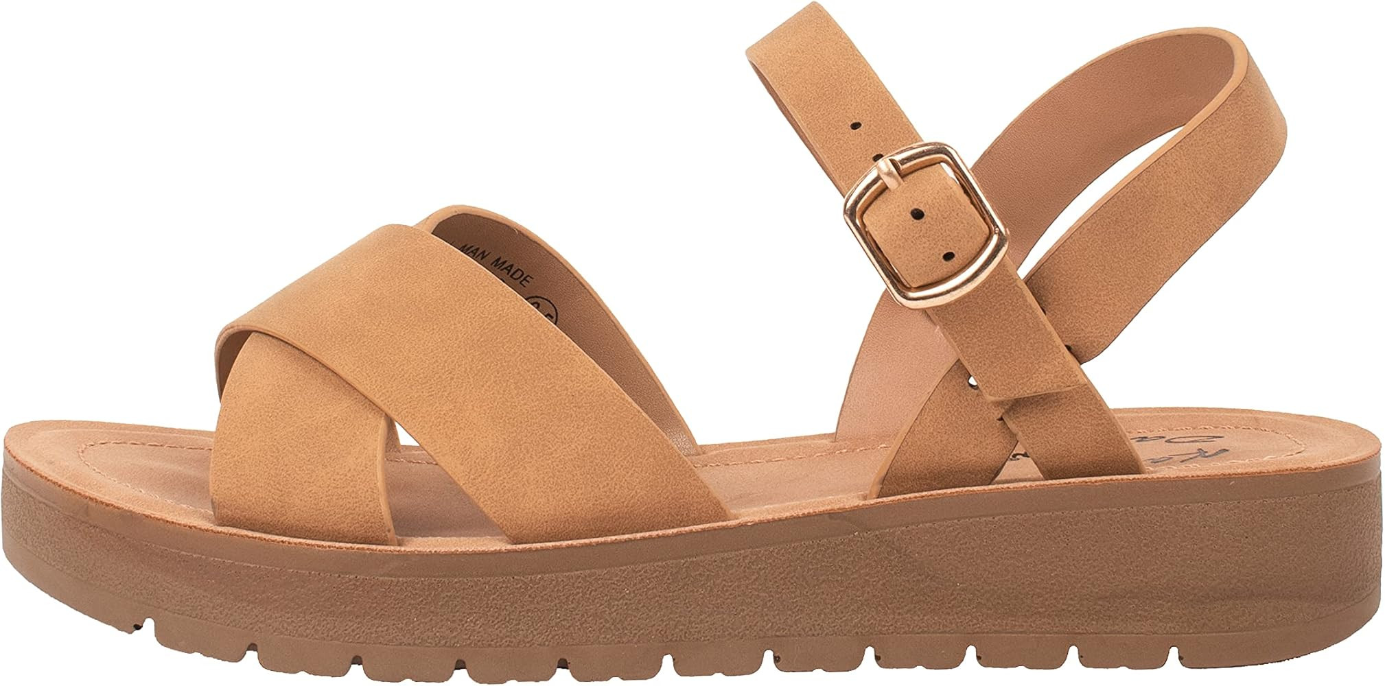 Kassie Daniela ~ JOSIE ~ Women's Flat Sandals Platform Ankle Buckle Criss Cross Band Ladies Strap... | Amazon (US)