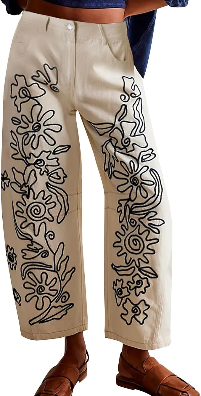 Kedera Mid Rise Barrel Jeans for Women Embroidered Wide Leg Denim Pants Baggy Boyfriend Jeans wit... | Amazon (US)