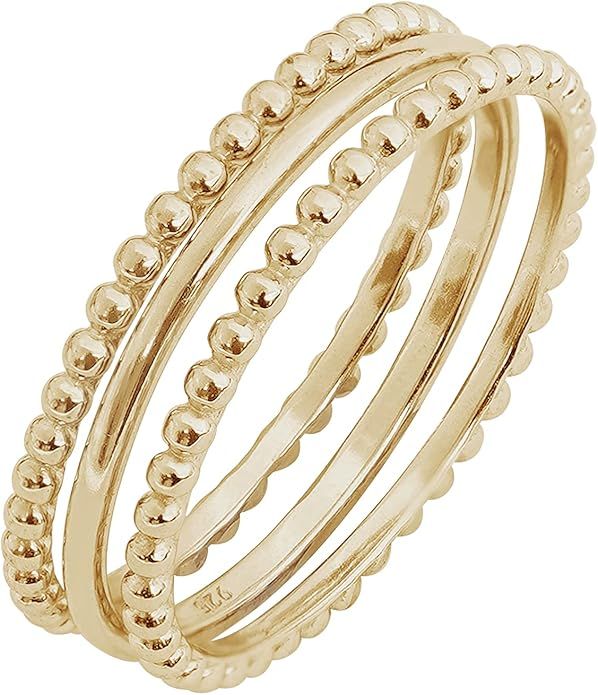 Amazon Essentials 14K Gold or Rhodium Plated Sterling Silver Stacking Ring Set of 3 | Amazon (US)
