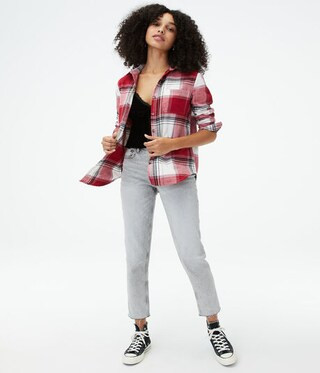 Long Sleeve Plaid Flannel Boyfriend Button-Down Shirt | Aeropostale