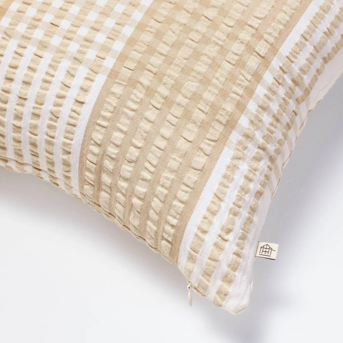 18"x18" Indoor Throw Pillow Tan Gingham Seersucker - Hearth & Hand™ with Magnolia | Target