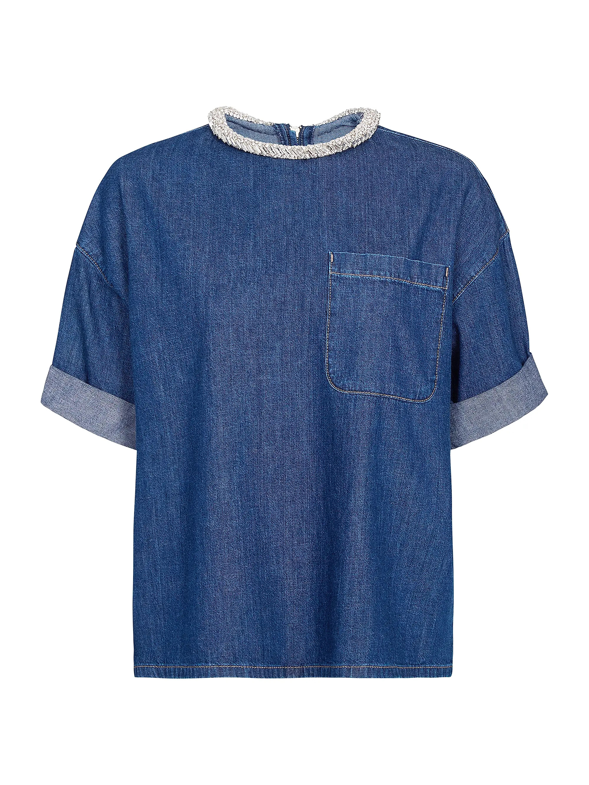 TWP Ex Embellished Denim T-Shirt | Saks Fifth Avenue | Saks Fifth Avenue