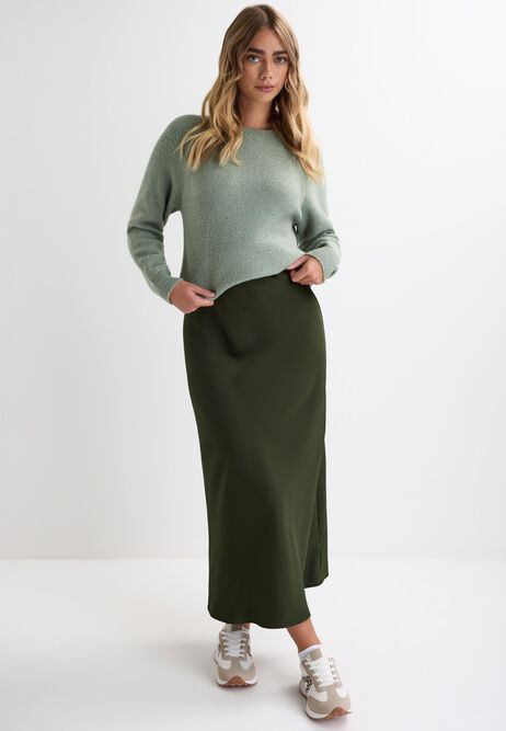 Womens Green Plain Satin Midi Slip Skirt | Peacocks