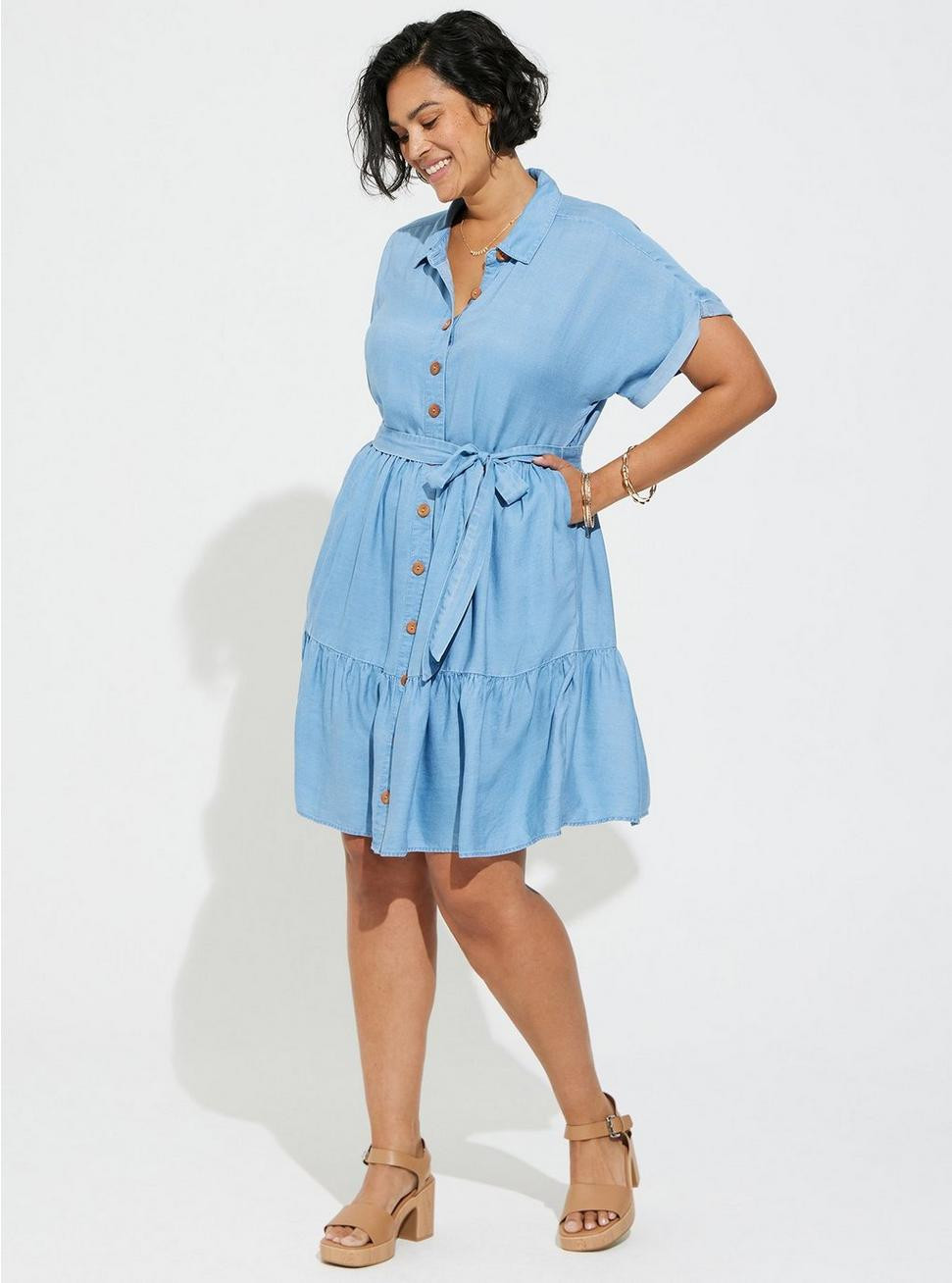Mini Chambray Tiered Shirt Dress | Torrid (US & Canada)