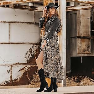 SHIBEVER Cowboy Boots for Women 2025: Mid Calf Cowgirl Boots Western Embroidered Country High Hee... | Amazon (US)