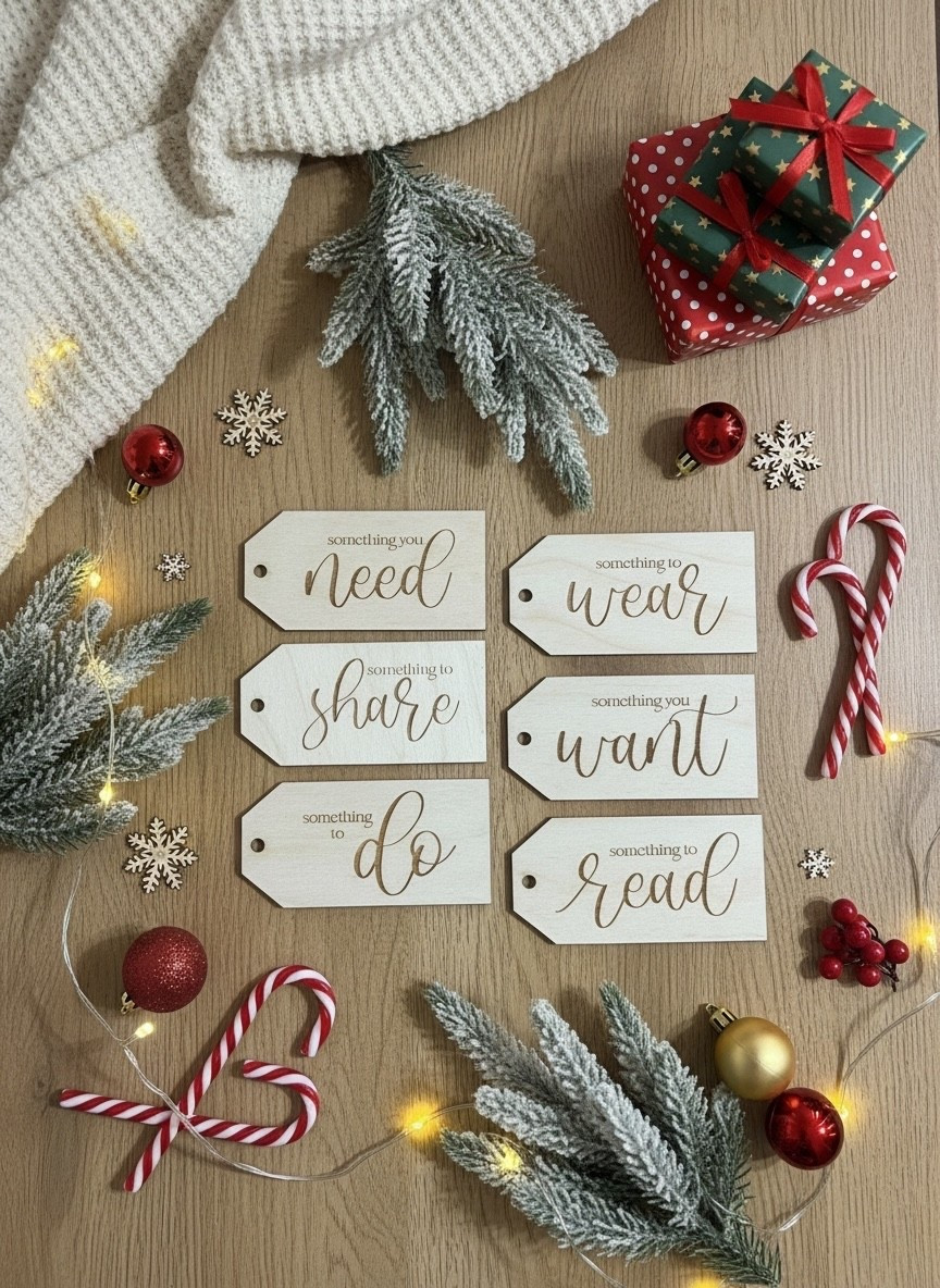 Holiday gifting just got so much easier. These engraved wooden gift tags sort presents into “something you need, want, wear, read, share, and do” — the perfect system for a calmer, more intentional Christmas morning. Laser-cut birch, reusable every year, and they look beautiful with any wrapping style.

Why I love them:
• Minimal, classic look
• Smooth 3mm birch with engraved script
• About 3.5” long
• No ribbon so you can match your own wrapping vibe
• Perfect for kids’ gifts and curated holiday traditions

#LTKHome #LTKHoliday #LTKGiftGuide