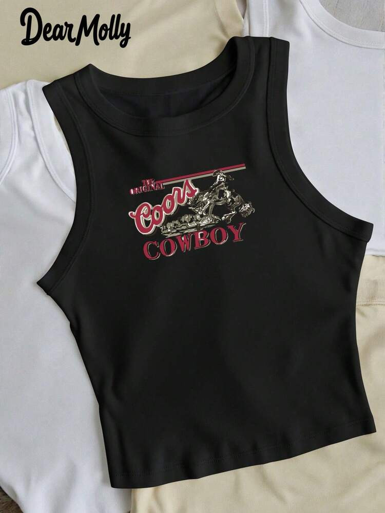 Women's 2025 Summer Vintage Western Cowgirl Print Tank Top, Versatile Casual | SHEIN