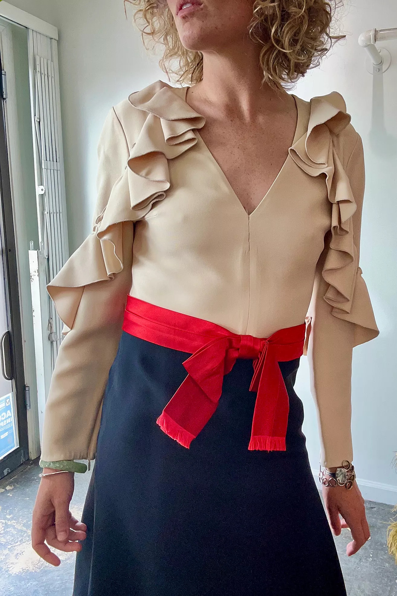 Gucci Mini Cocktail Dress with Red Bow and Ruffle Sleeves Selected by The Curatorial Dept. | Free People (Global - UK&FR Excluded)