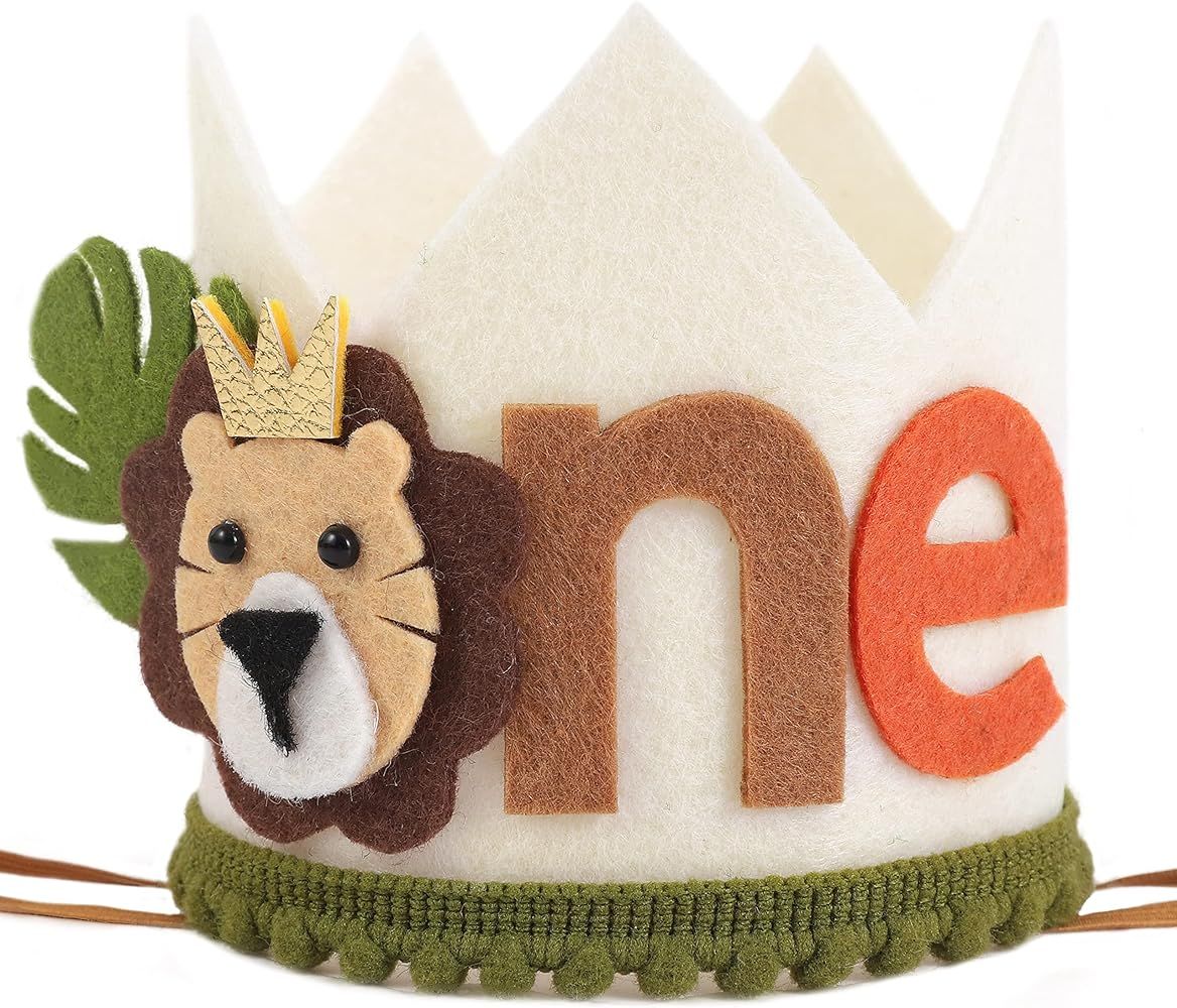 LINLULU Jungle Safari 1st Birthday Crown for Boys - Lion First Birthday Hat, Wild One Birthday De... | Amazon (US)