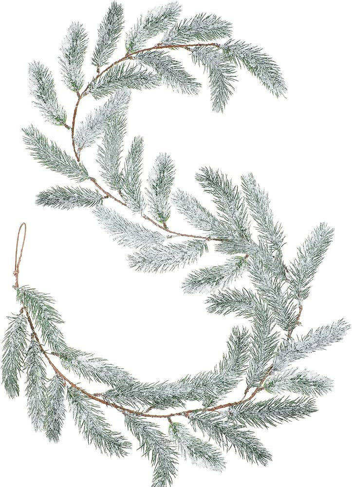 Frosted Artificial Christmas Pine Garland with White Snow Winter Greenery Garland Pine Tree Decor... | Amazon (US)
