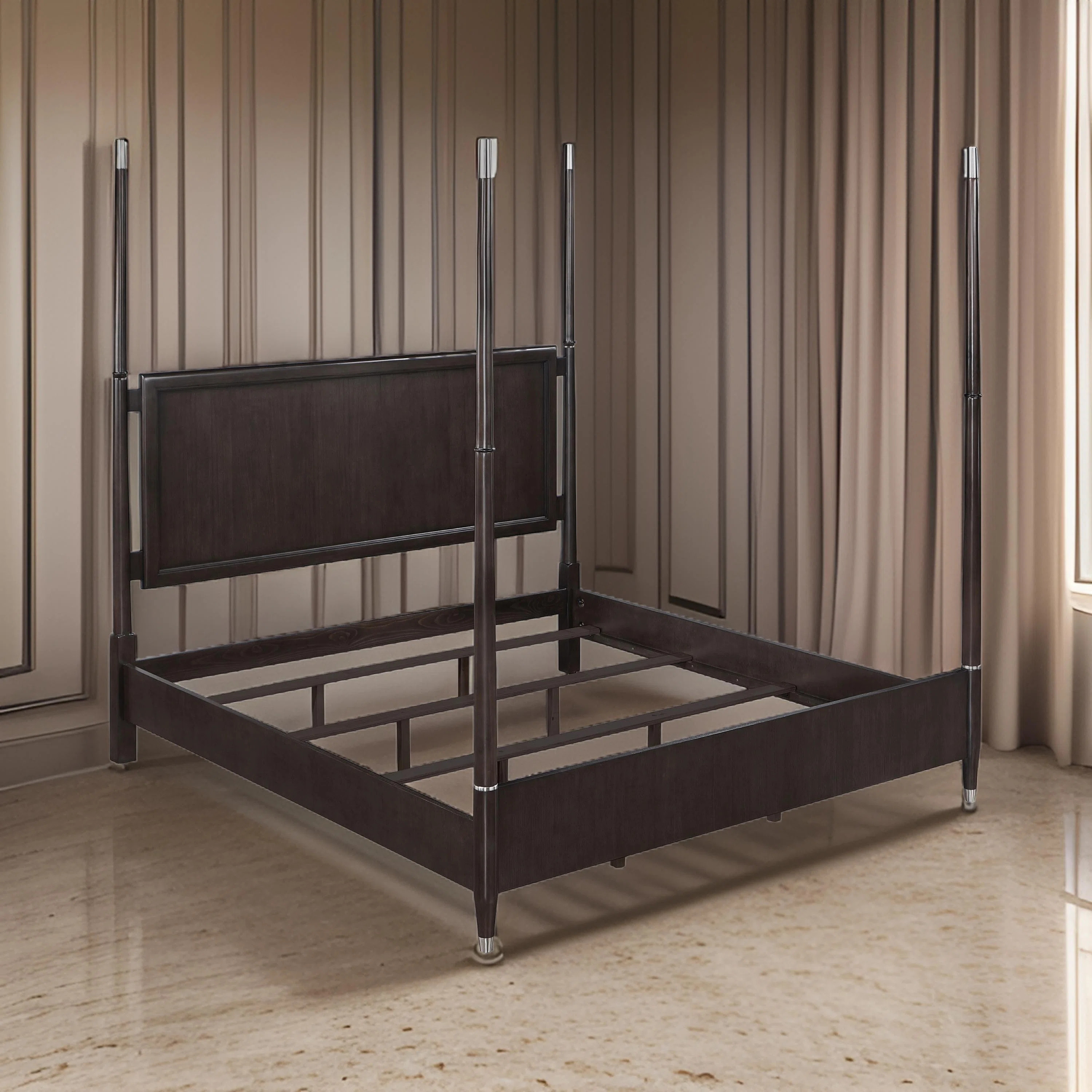 Amber Poster Bed, Floating Headboard With Low Footboard, Brown | Wayfair North America