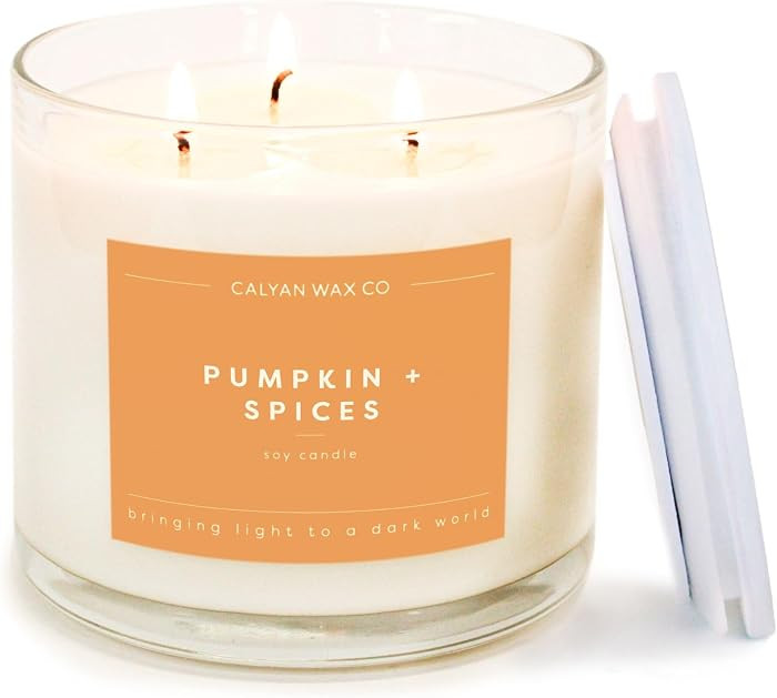 Pumpkin & Spices 3 Wick Scented Candle - 43 Hour Burn - Luxury 3 Wick Soy Candles - Clean Soy Wax... | Amazon (US)