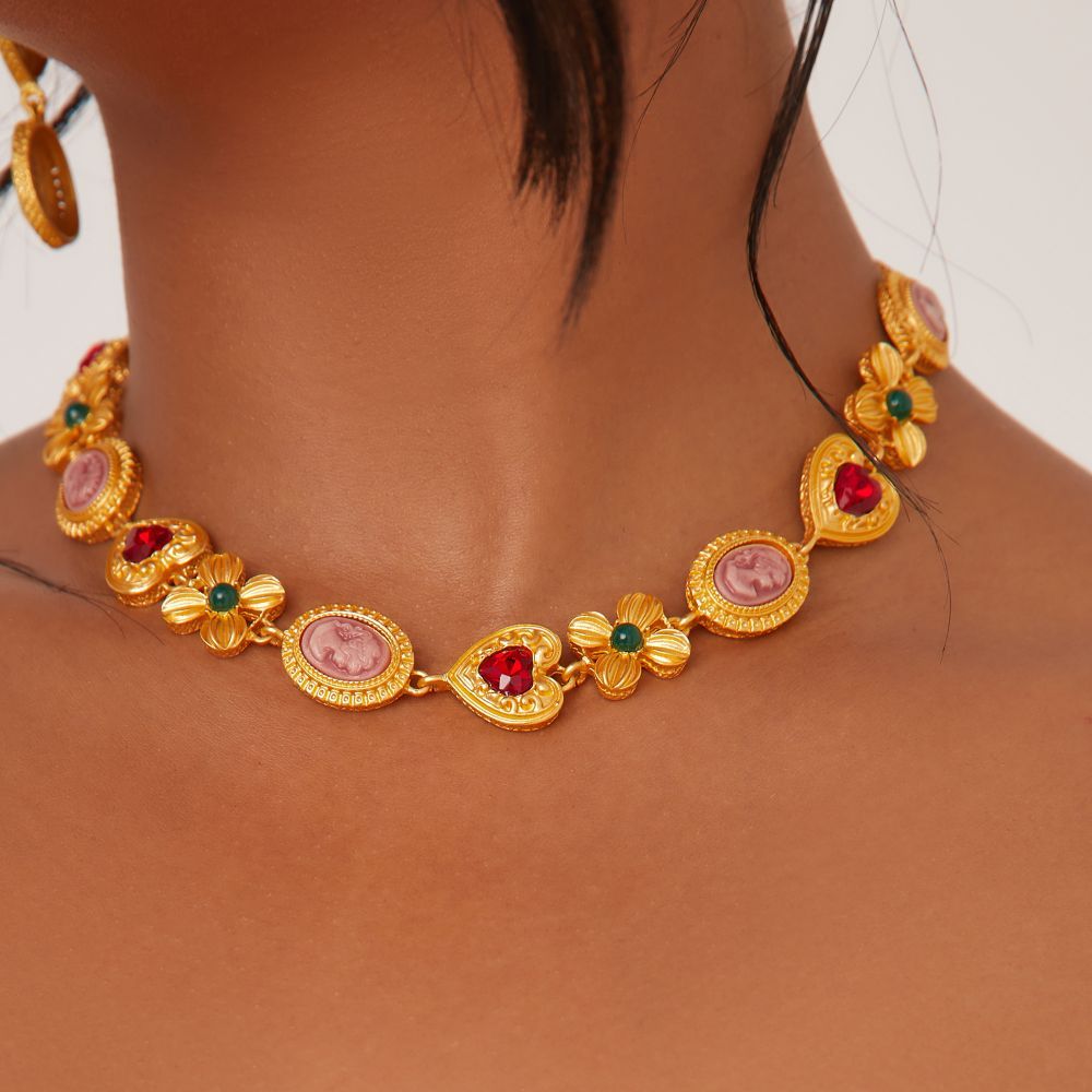 Chunky Multi Gem Detail Necklace In Gold | EGO Shoes (US & Canada)