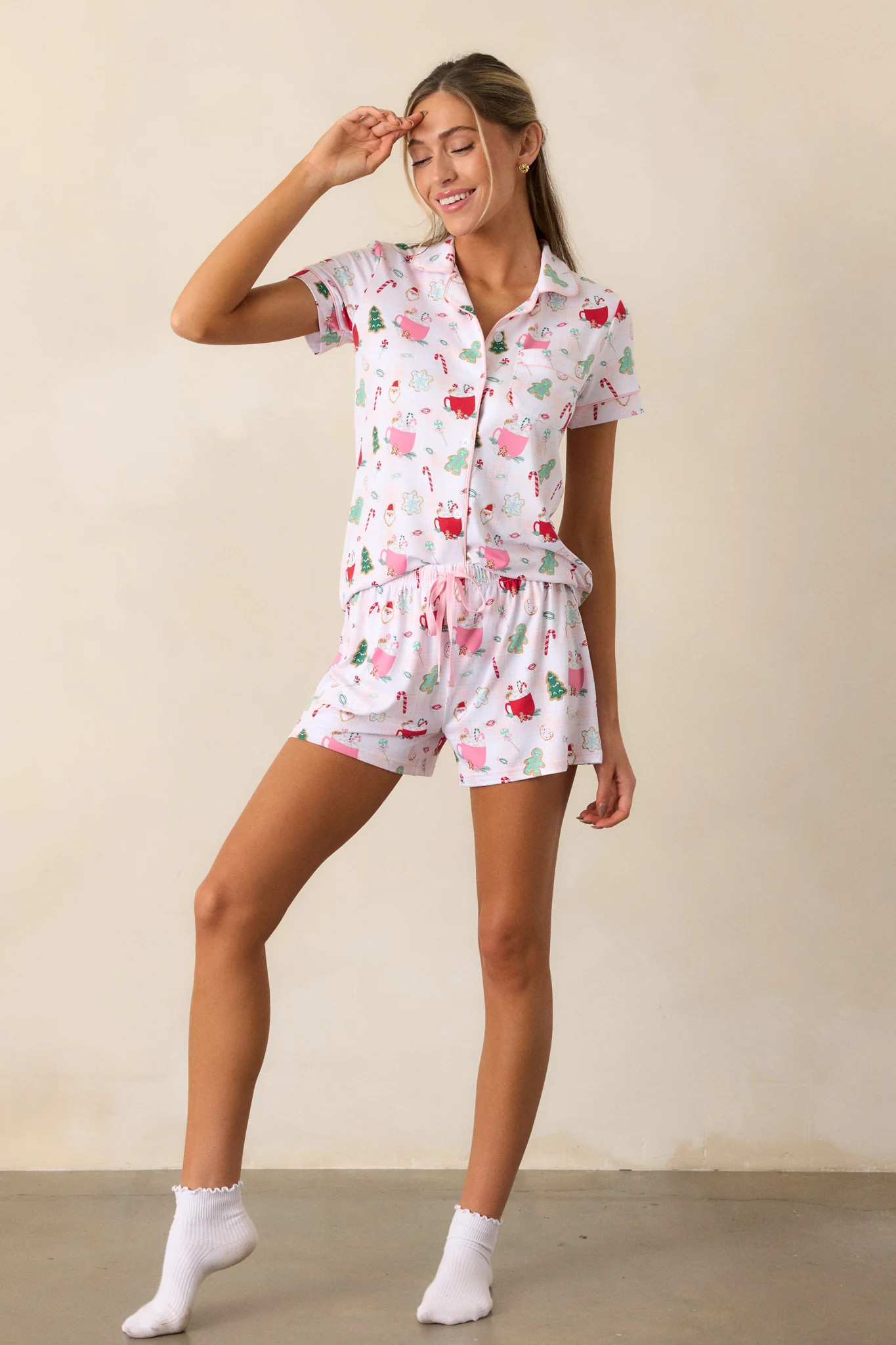 Sugar Cookie Bliss Ivory Pajama Shorts | Red Dress