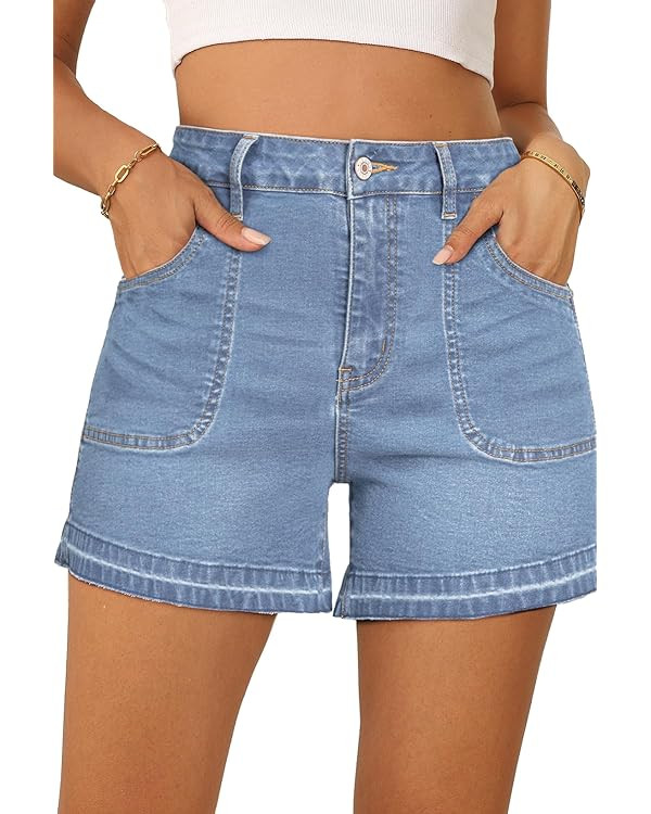 Dokotoo Womens Jean Shorts Stretchy High Waisted 2026 Straight Leg Frayed Raw Hem Casual Denim Sh... | Amazon (US)